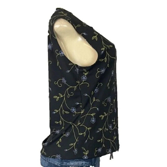 Casual Corner Vintage L Black Floral Print Crew Neckline Sleeveless Blouse - Picture 3 of 6